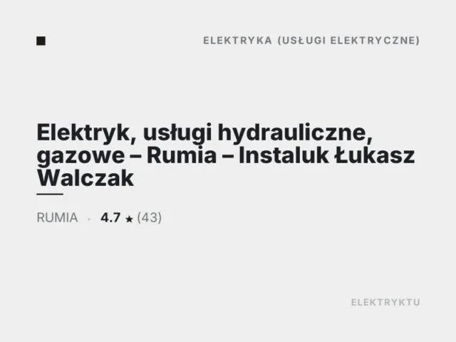 Elektryk, usługi hydrauliczne, gazowe – Rumia – Instaluk Łukasz Walczak