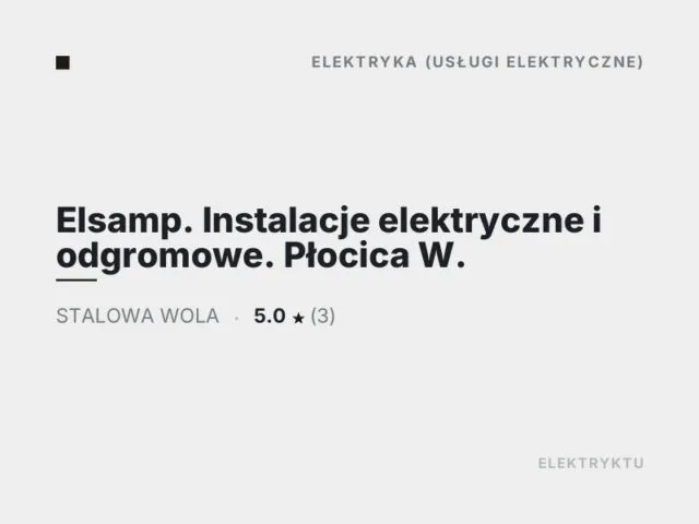 Elsamp. Instalacje elektryczne i odgromowe. Płocica W.