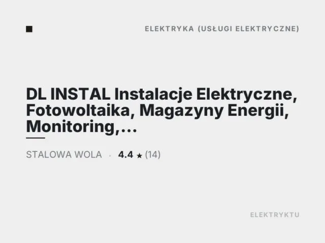 DL INSTAL Instalacje Elektryczne, Fotowoltaika, Magazyny Energii, Monitoring, Klimatyzacja Stalowa Wola DL INSTAL