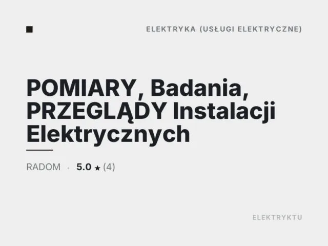 POMIARY, Badania, PRZEGLĄDY Instalacji Elektrycznych