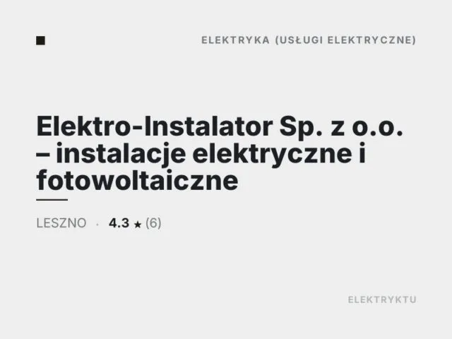 Elektro-Instalator Sp. z o.o. – instalacje elektryczne i fotowoltaiczne