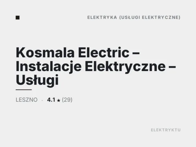 Kosmala Electric – Instalacje Elektryczne – Usługi