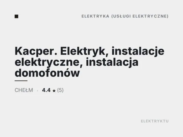 Kacper. Elektryk, instalacje elektryczne, instalacja domofonów