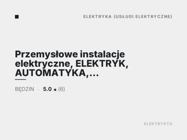 Przemysłowe instalacje elektryczne, ELEKTRYK, AUTOMATYKA, IRSYSTEM